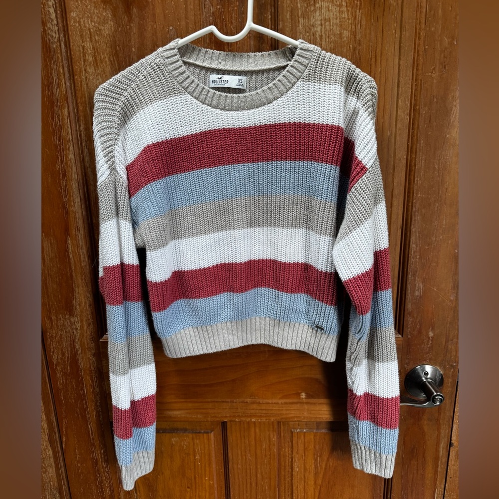 Hollister Women's Multi-Striped Sweater - Red, Blue, Beige